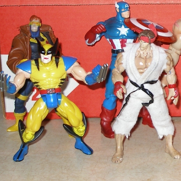 Toy Biz Marvel vs. Capcom figures including a custom Ryu made from Archangel